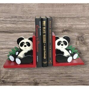 Panda Bear Bookends Nursery Childrens Decor Pair Primary Colors Sassafras Vtg
